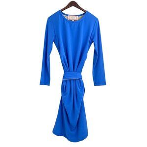 More of Me Blue Maternity Belted Long Sleeve Jersey Dress Womens Large Ruched